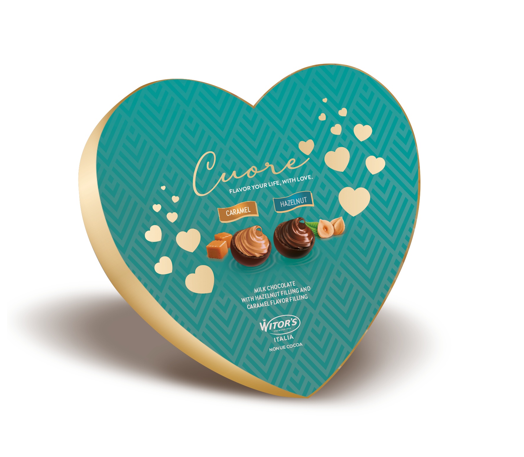COFFRET COEUR CHOCOLAT CARAMEL ET NOISETTE 140G